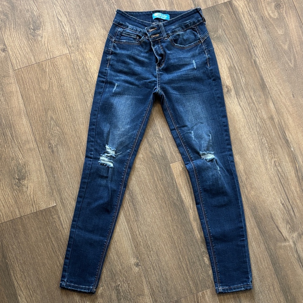 Wax Jean Stylish Blue Distressed Women Jeans